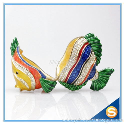 Newly Alloy metal colorful fish shape small metal enamel trinket box wholesale jeweled trinket boxes